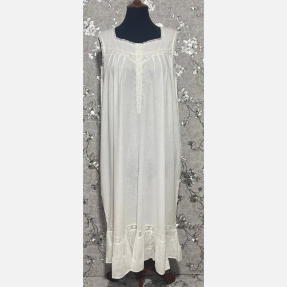 SoieRose 100% White Cotton  Sleeveless Victorian Nightgown - SR-1024